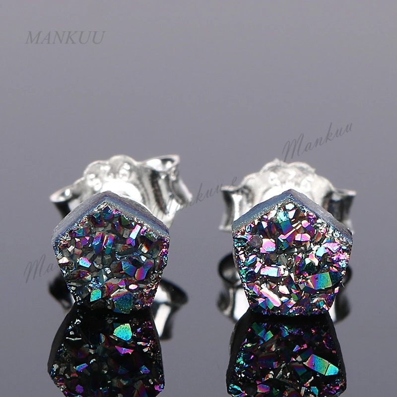 

Mankuu Small 4mm Natural Druzy Stone 925 Sterling Silver Little Star Studs Small Shiny Pentagram Crystal Earrings For Women