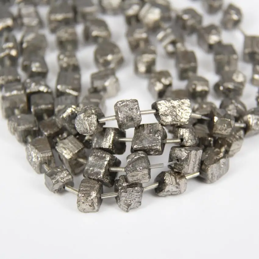 Full Strand,25pcs/strands,Rough Titanium Silvery Iron Pyrite Cube Chips Loose Beads,Genuine Pyrite Stone Faceted Nugget Beads