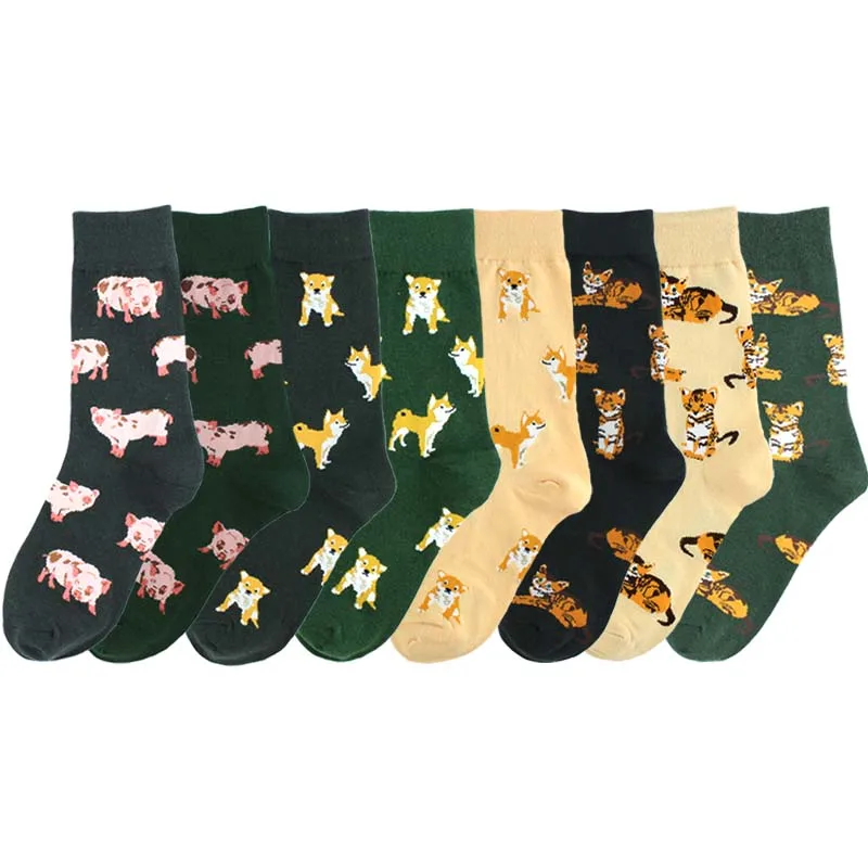 [WPLOIKJD]Creative High Quality Fashion Harajuku Kawaii Unisex Socks Cartoon Animal Cat Dog Corgi Cute Pattern Casual Sokken