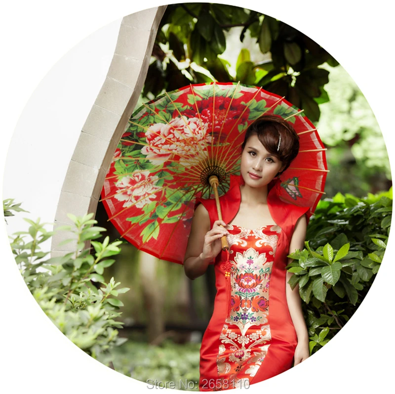 

Chinese Handmade Craft Oiled Paper umbrella Ancient Festival Red Elegant Peony Child Wedding Decoration Dance Gift Umbrella