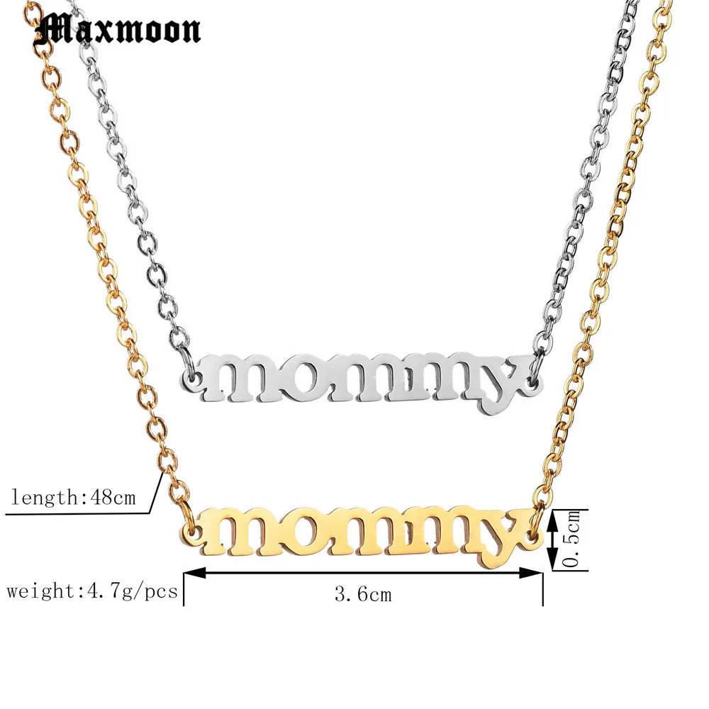 Maxmoon Love Mom Necklaces  Pendants Silver Color/Gold Chain Stainless Steel Custom Letter Personalized Mommy Choker Necklace