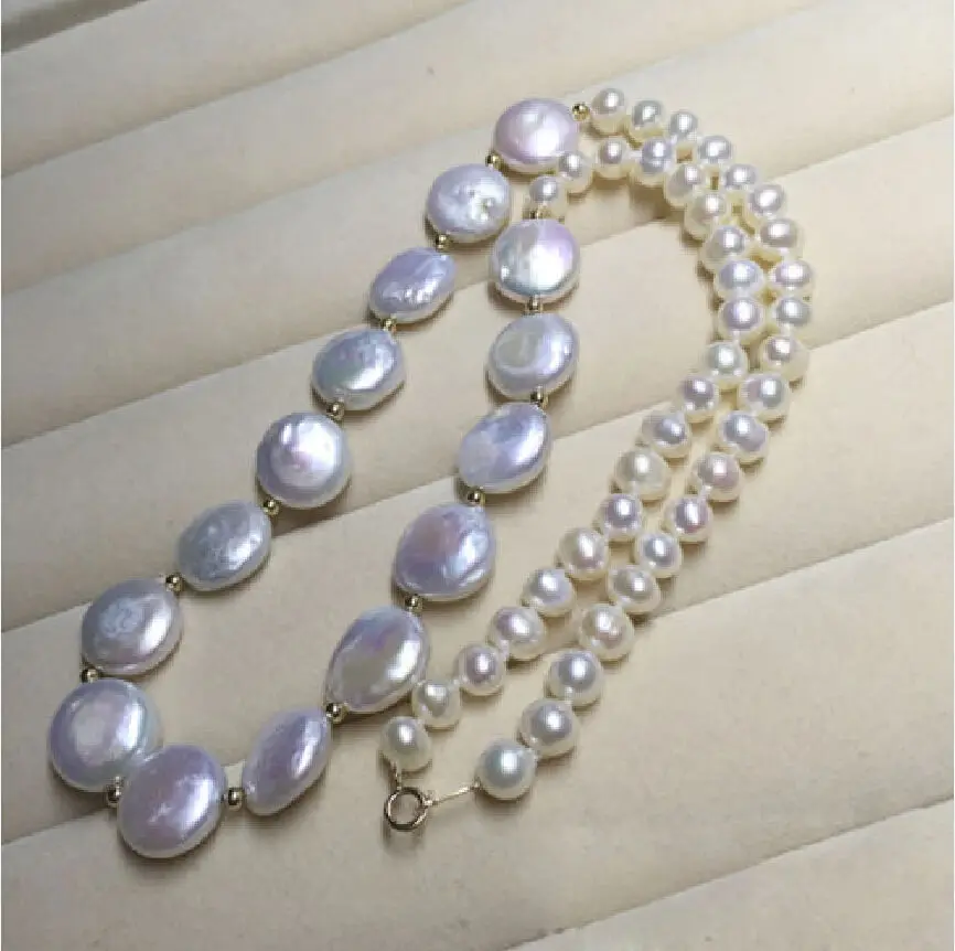 NEW Natural AA Freshwater Pearl 7-8MM 12-13MM Twist Buckle Bead Necklace 20