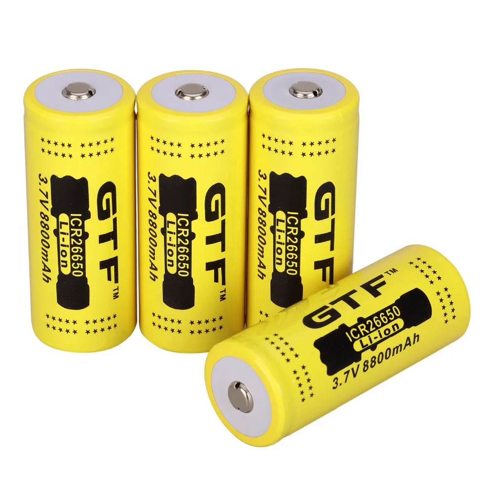 GTF Original 4pcs 26650 Battery 3.7v 8800mah Rechargeable Li-ion Battery for Flashlight rechargeable Battery Lio-on Batteries