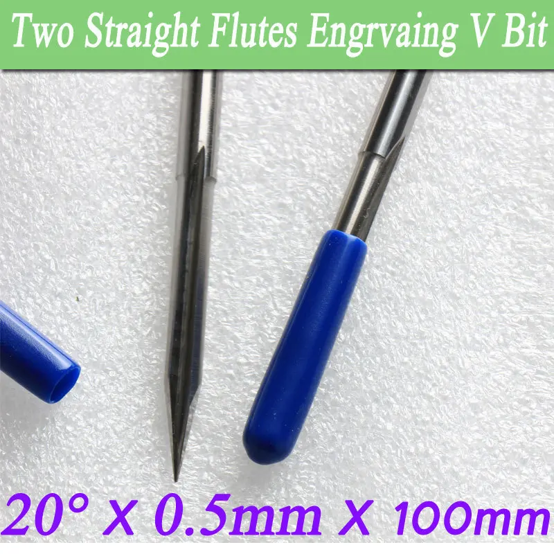 2 Pcs Two Flutes Straight V Bit Copper Cutter 20 degree 0.5mm Tip 100mm Length, Carving Tool  Deep CNC End Mill