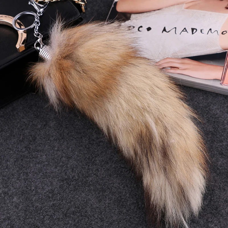 Fashion Lovely Fox Tail Keychain Faux Fur Keychain Hot Large Wolf Tail Fur Tassel Bag Tag Black And Brown Keychain Gift