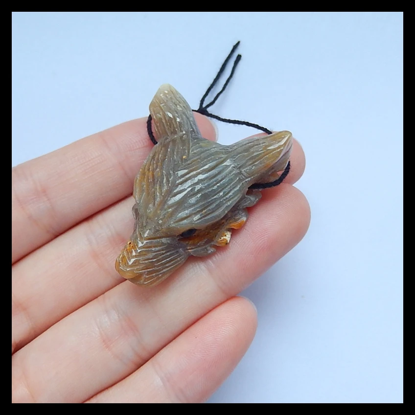 Natural Stone Red Agate For Christmas Animal Carved Wolf Head Pendant 38x29x9mm 15g