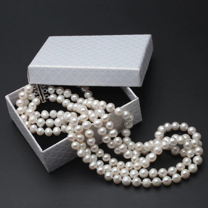 Real pearl necklace silver jewelry,freshwater pearl three stand chocker necklace Jewelry bridal necklace for Women drop shipping