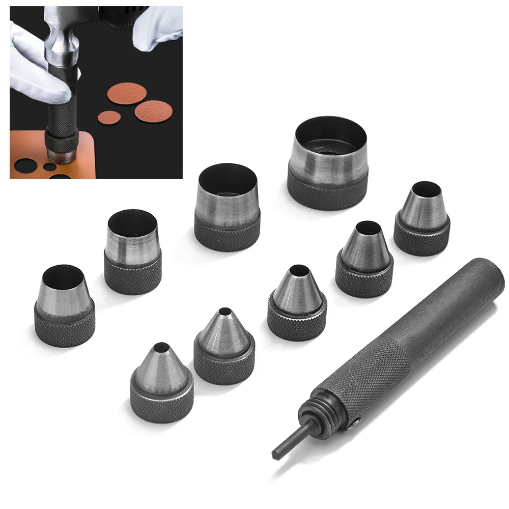 10pcs Heavy Duty Hollow Punch Kit Toos Set Gasket Leather Rubber Punching DIY Leathercraft Perforating Tools