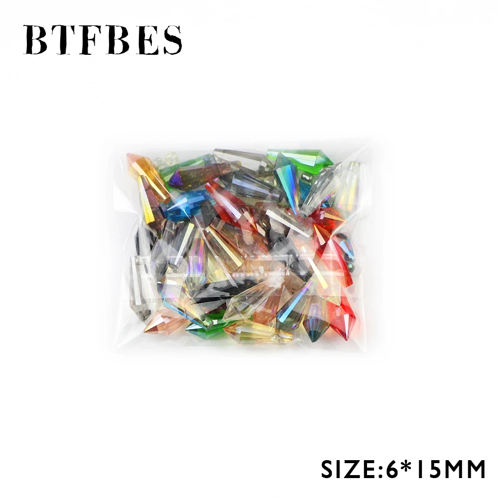 BTFBES Long Cone Waterdrop Pendant Austrian Crystal Beads 6*15mm 50pcs Spire Glass Loose Beads For Jewelry Making Bracelet DIY