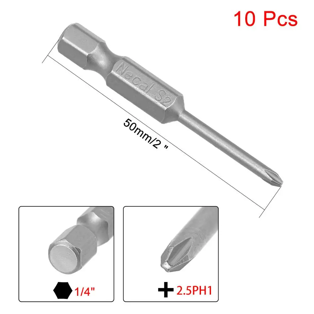 UXCELL 10pcs PH00 PH1 1/4-Inch Hex Shank Phillips Magnetic Screw Driver Bits 50mm Length S2 Screwdriver Bits набор отверток