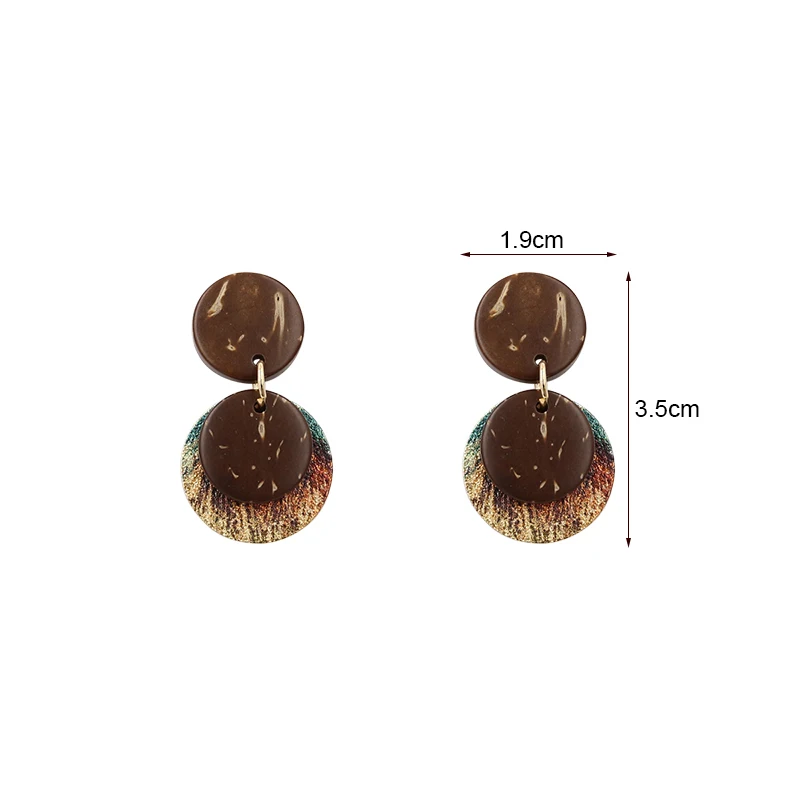 STRATHSPEY Vintage Long Double Circle Wood Drop Earring For Women Colors Metal Round Dangle Earrings Brown Big Gift Jewelry