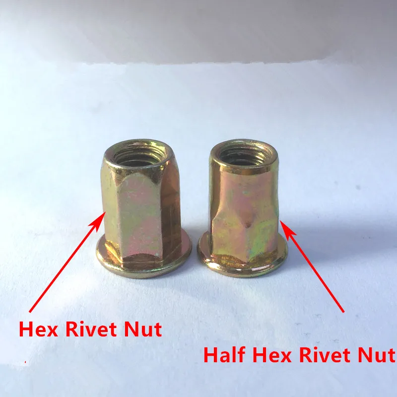 Ulir Rivnuts Hex Rivet Nut Baja dengan Seng M4 M5 M6 M8 M10 Kepala Datar Setengah Hex Pull Rivet Nut Rivnut sisipan Nut