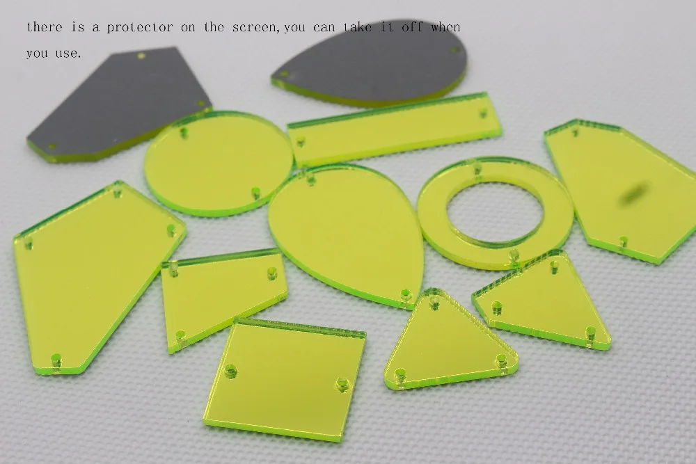 50pcs Top quality Neon Yellow color mirror shaped sew on acryl rhinestones with holes flat back mirror acrylic beads