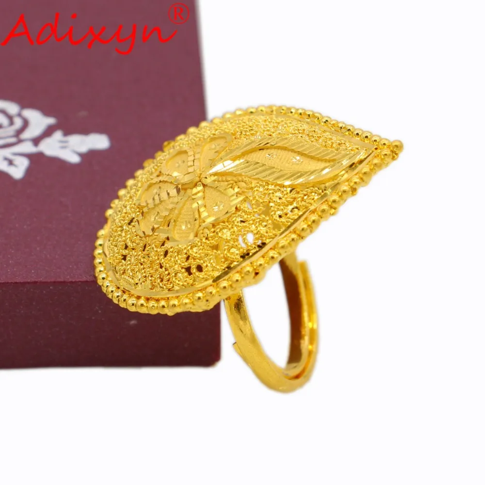 Adixyn Gold Color Wedding Jewelry India/African/Ethiopian/Arab Gifts Leaf Wedding Bands Ring for Women/Teenage Girls N03055