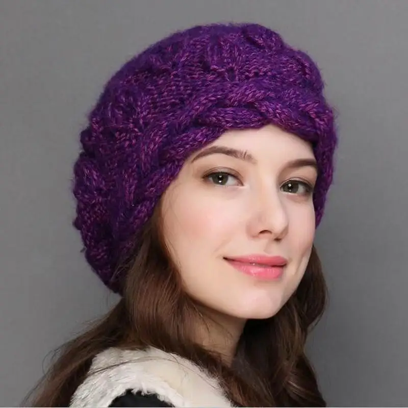 2018 Winter Hat Women Knitted Hats Winter Thicken Double Layer Elegant Casual Wool Blend Women\'s Hat Warm Female Beanies T6907