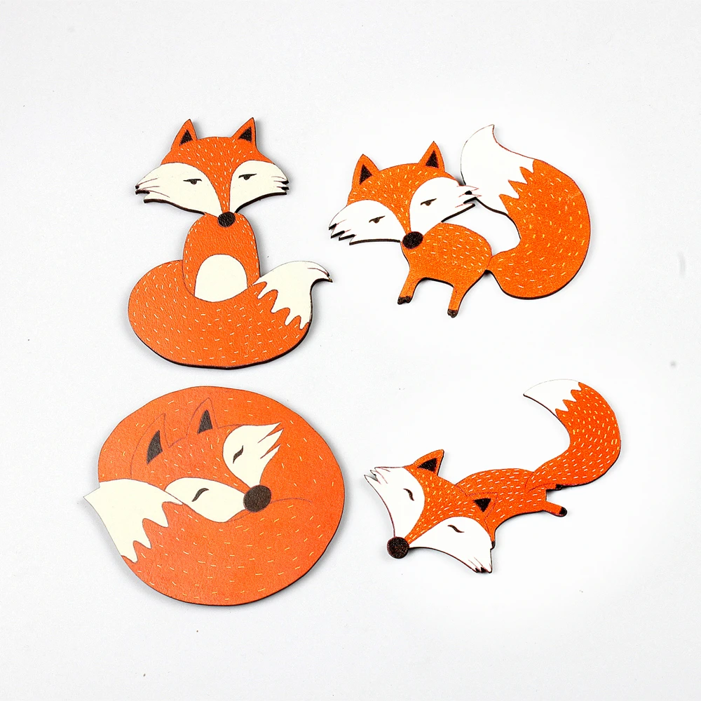 4pcs Fox Deer  Different  Wood Cut Charms make Pendant Bracelets Brooch DIY(WO-C)