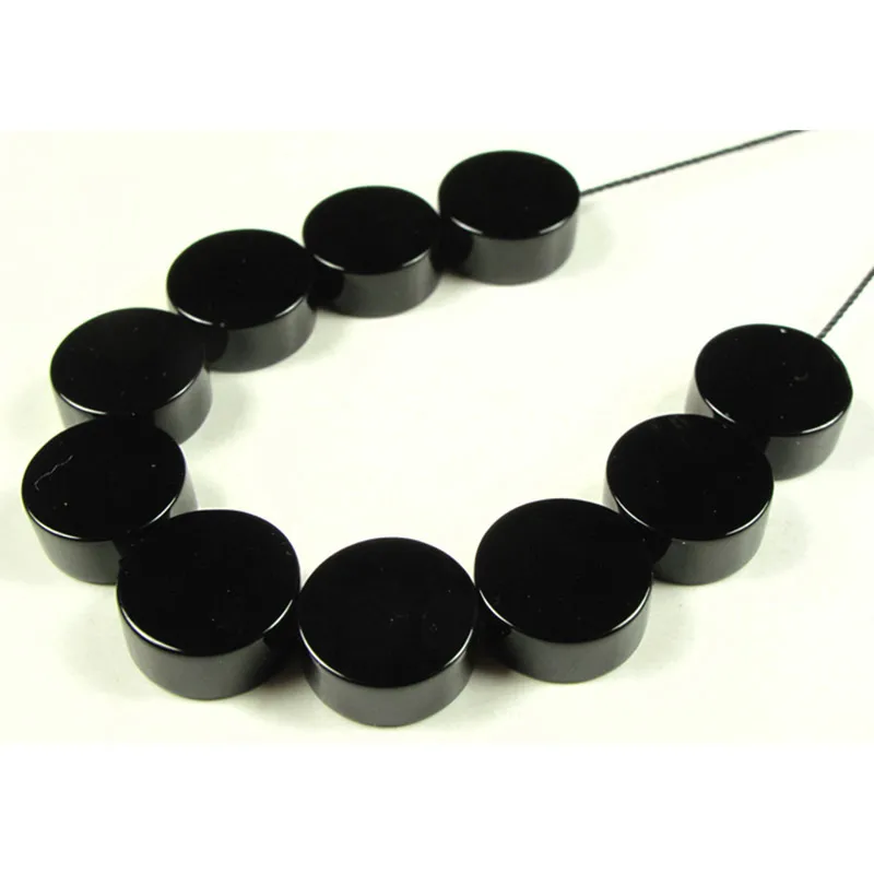 10-16mm Natural Black Agate Stone Beads 15\'\' Button Coin Shape Loose Beads For Jewelry Making Beads Necklace DIY Beads Gift