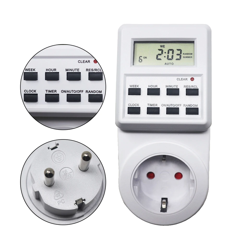 EU Plug Timer Switch Socket Save Energy 24/7 Days Digital Timer with Random and Summer Time Week Hour Programmable Socket AC 230