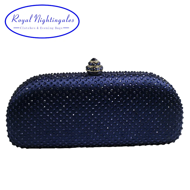 

Elegante Navy Blue Crystal Box Clutch Bag and Purses Rhinestone Evening Bags