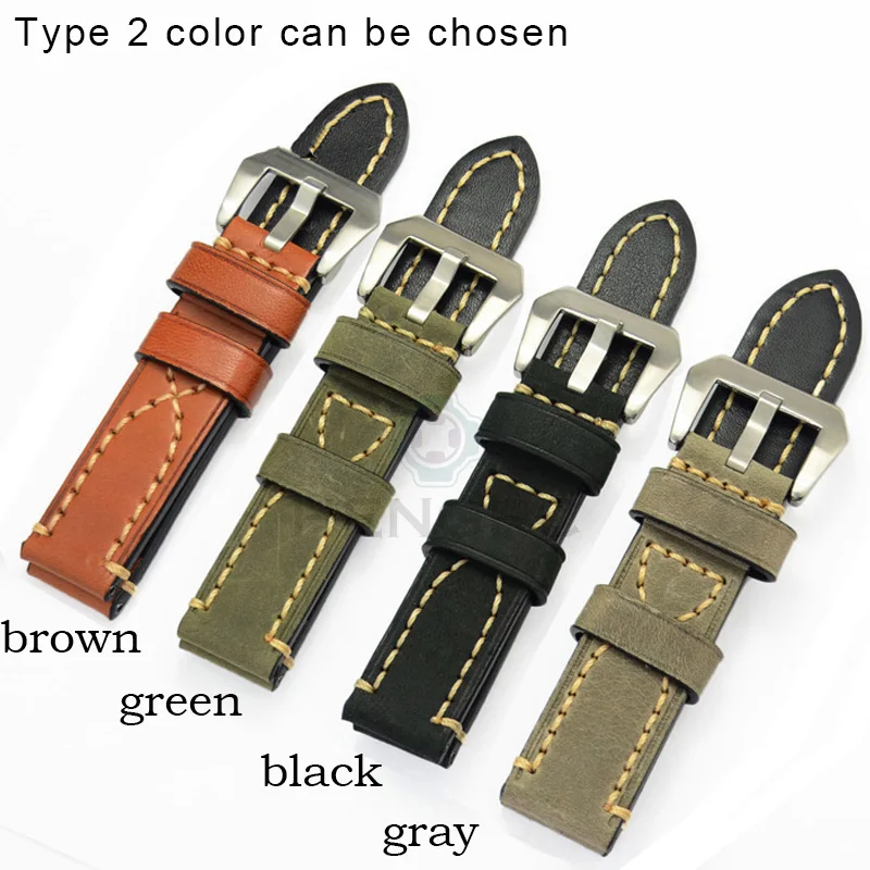 Italy Genuine Leather Watchband Bracelet 24 22 20mm Thick Watch Band Strap Belt Metal Steel Buckle Clasp Accessories