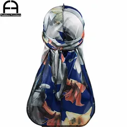 Unisex erkekler çiçek ipek Durag sıkı bandanalar erkekler için türban şapka şapkalar uzun sapanlar kafa bandı dalga ipeksi Durags