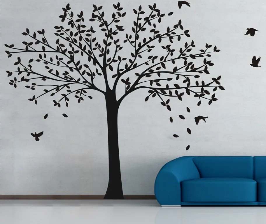 Huge Designed Nursery Tree With Flying Birds Silhouettes Art Wall Posters Home Kids Bedroom Sweet Decor Gift Wallpaper Wm-576