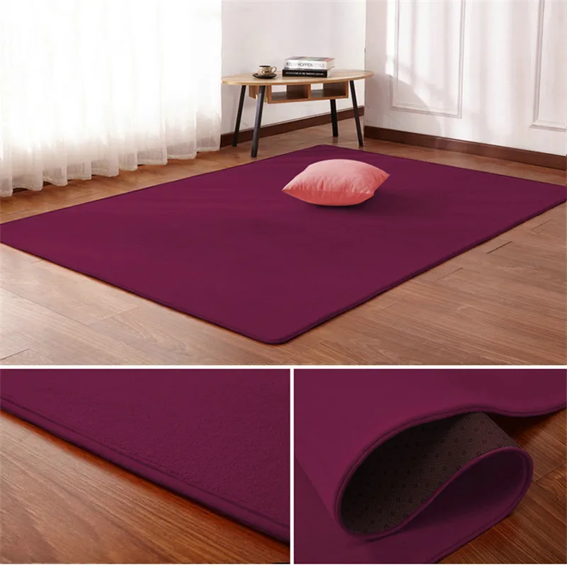 Solid color thick coral fleece carpet living room coffee table blanket bedroom bedside rectangular window rug Tatami yoga mat