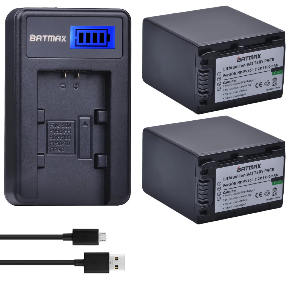 2 sztuk 3900mAh NP FV100 NP-FV100 FV100 baterii + ładowarka USB z wyświetlaczem LCD do Sony NP-FV30 NP-FV50 NP-FV70 SX83E SX63E FDR-AX100E AX100E