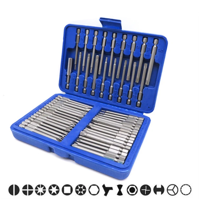 50 Piece Hex Star Torx Extra Long Security Bits Spline Flat Screwdriver Set 6-20