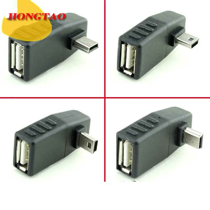 USB żeńskie do Mini USB męskie 90 stopni w dół prawy kąt w lewo adapter otg do samochodu AUX Tablet czarny w prawo w lewo w dół