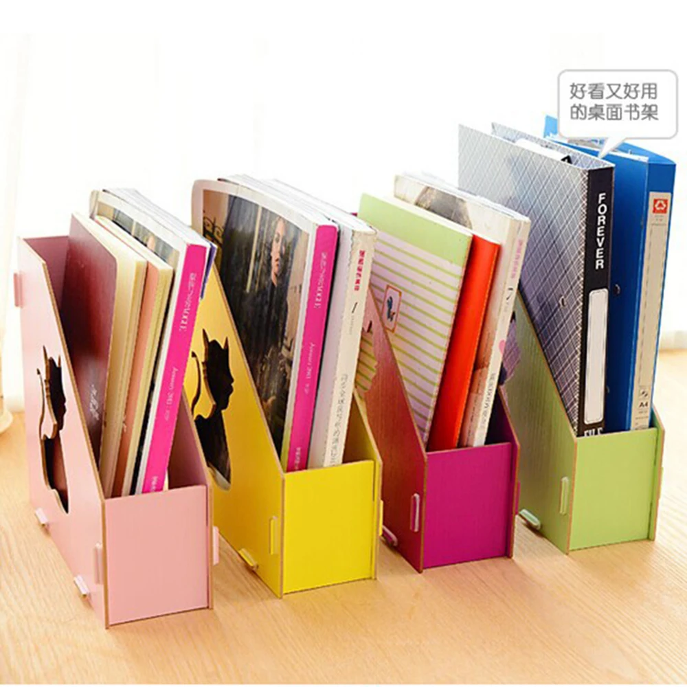 Home School Office Wooden Detachable Desktop File Holder single Compartment File Holder Organizer Hollow-Out Cat