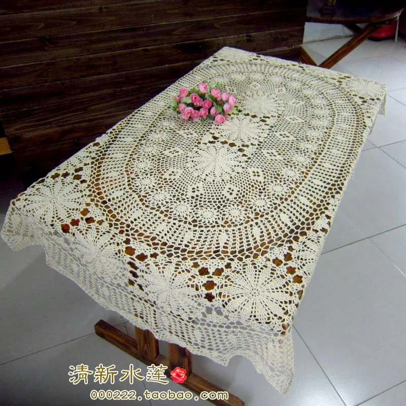 oval beige cotton crochet lace tablecloth cover for dinning table decoration overlays for home decoration