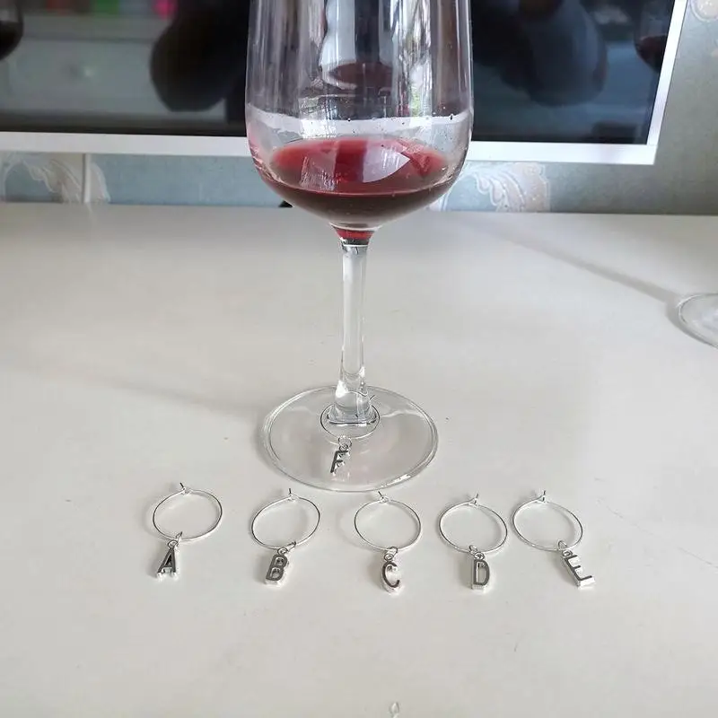 Alphabet Wine charms New Fashion Design 6PCS Wine Glass Charms Rings Marker Christmas Party Bar Table Decorations