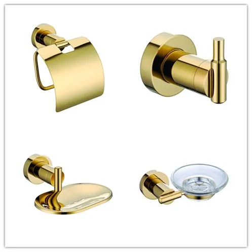 

Luxury Gold brass Bathroom hardware Accessory set Paper holder Soap dish holder Robe Clothes hook