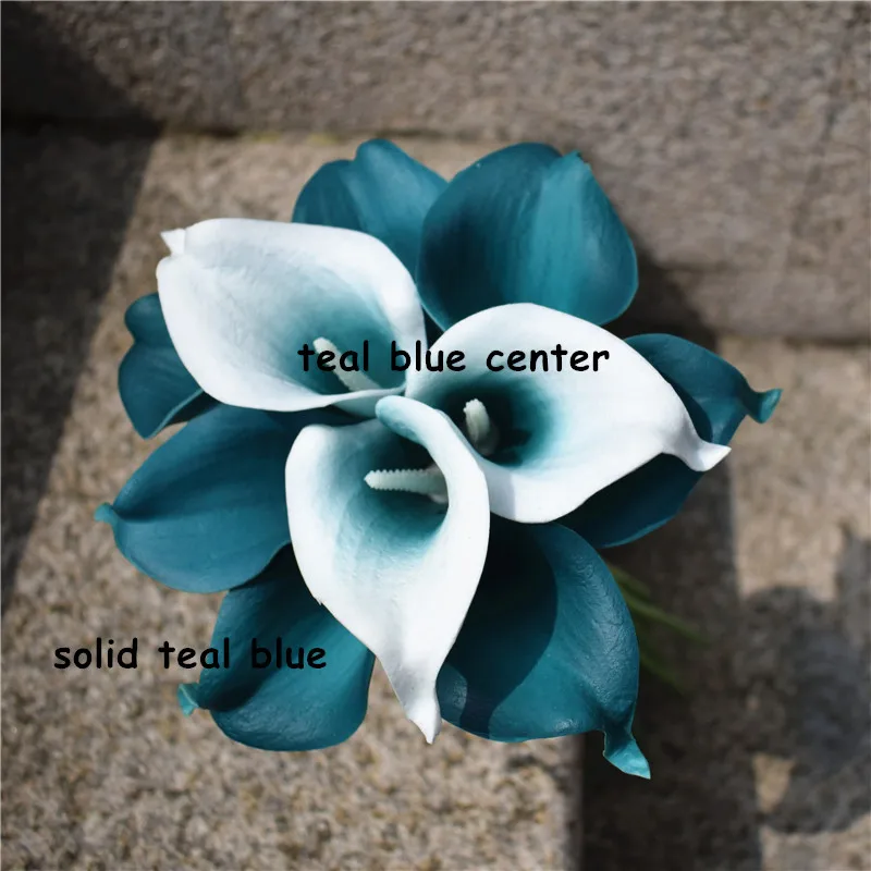 20pcs Oasis Teal Wedding Flowers Teal green Calla Lilies Real Touch Calla Lily Bouquet Wedding decoration artificial flower