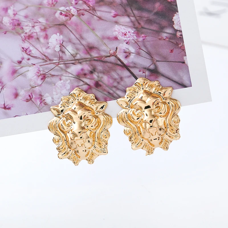 COWNINE 2019 Presents Women's Golden Animal Ear Clips Lion Exaggerated Retro Clip Earrings Jewelry Game Champion Gift