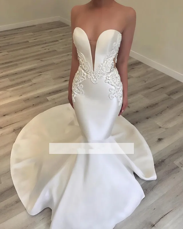 Vestido de noiva de noiva 2018 renda vestidos de casamento longo sereia querida apliques árabe saudita vestido de casamento feminino vestidos de noiva