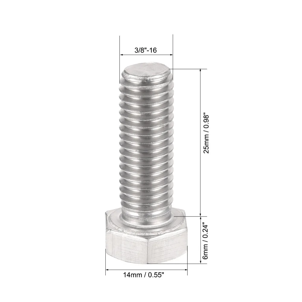 Uxcell-مسامير برأس سداسي من الفولاذ المقاوم للصدأ ، 3/8-16x1-1/2 "304 ، مجموعة سفينة صناعية أخرى ، 2 قطعة