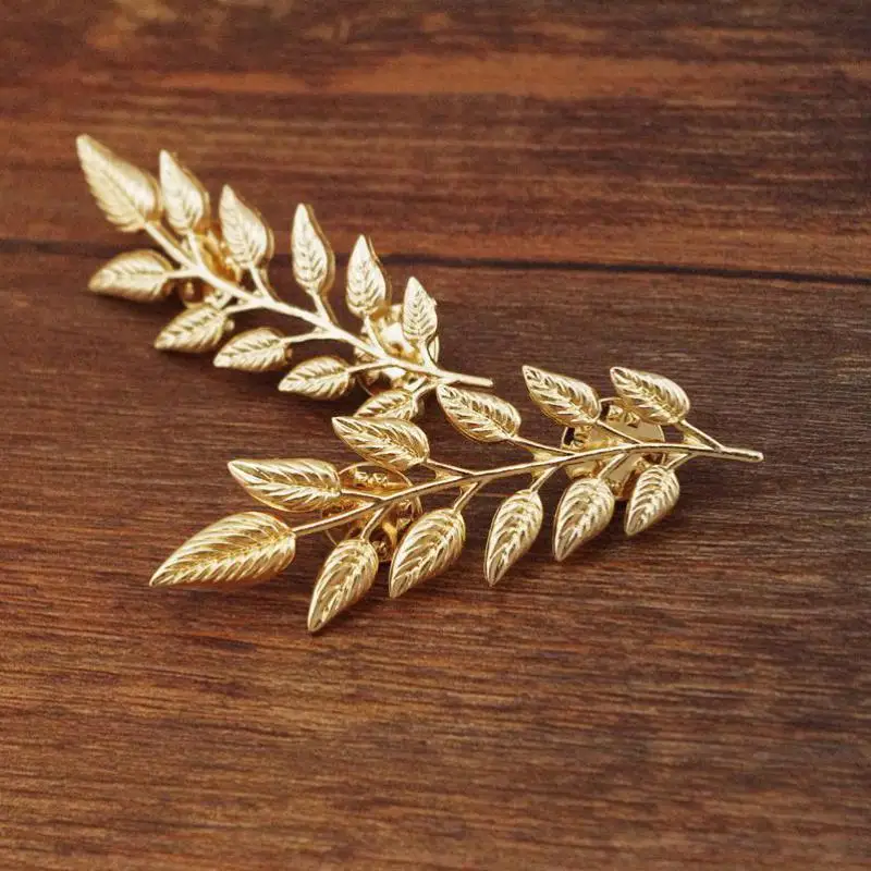 European And American Style Retro Golden Leaves Suit Collar Shirt Collar Pin Buckle Collar Clip Brooch Unisex  Rhinestone Brooch