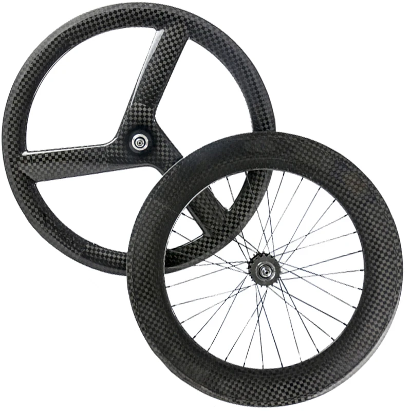 

Full carobn fiber wheels front 3spoke rear 88mm clincher track carbon wheels 12K carbon wheelset for fixed gear bike