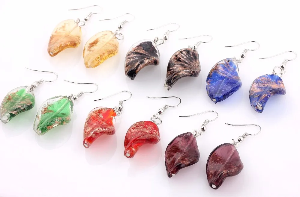 Wholesale Lot 6Piar Leaf Style Hook Elegant Classic Beauty Earrings Murano Glass Wedding Engagement Xmas Gift