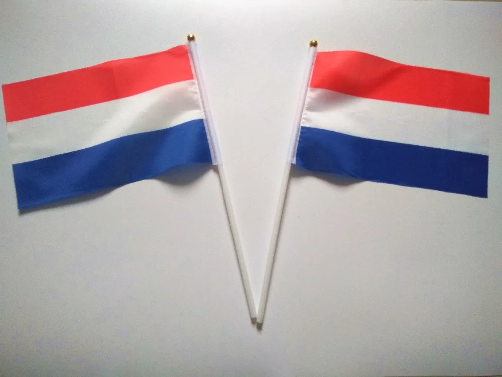 Wholesale Hand wave Nederland banners Holland National flags polyester materials with pole 14*21 cm