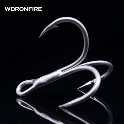 Imagen 2 del producto 20 unids/lote gancho triple grueso fuerte tracción 1 # 2 # 4 # 6 # 8 # 10 # 12 # Anzuelos de pesca triples doblados redondos de acero con alto contenido de carbono