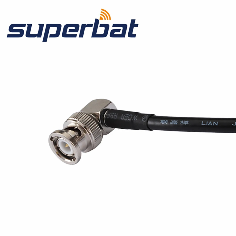 Superbat-BNC Masculino Ângulo Direito de Plugue, cabo Phoneigtail, RF Coaxial Jumper, conector, RG58, 15cm