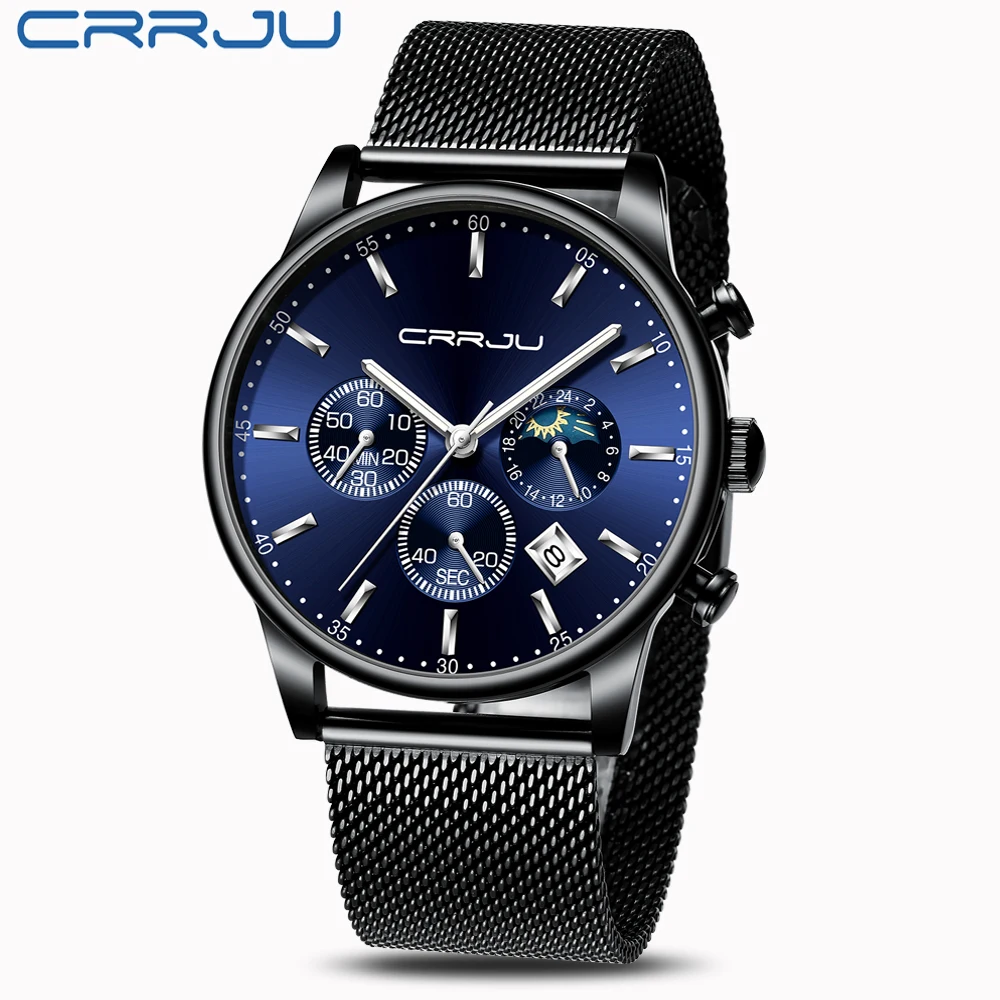 Relogio Masculion CRRJU Men Top Luxury Brand Military Sport Watch Men's Quartz Clock Male Full Steel Casual Business Male Clock