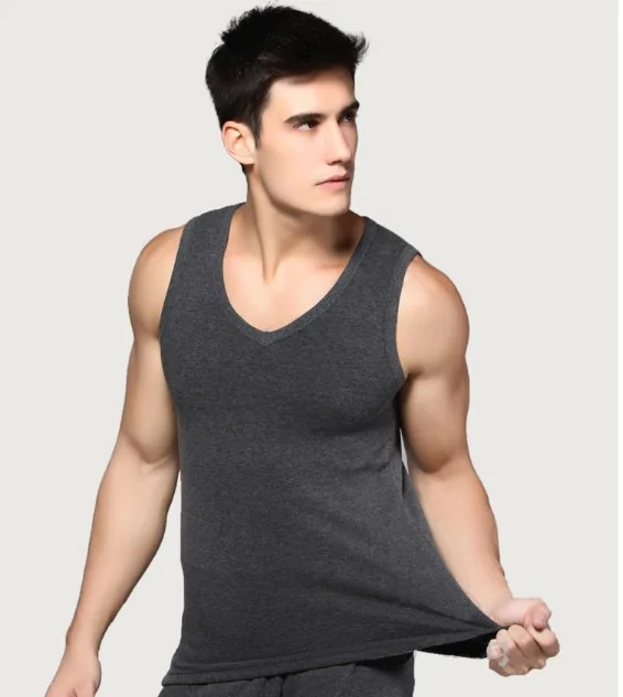 Fcare Men's warm thick velvet vest men thermal underwear for men close round neck T-shirt warm coat primer