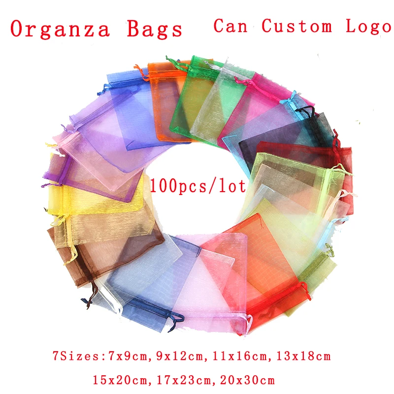 

100pcs/lot Multi Colors Organza Bags Party Wedding Favors Candy Gift Bag Jewelry Pouches Boutique Cosmetic Gifts Packaging Bags