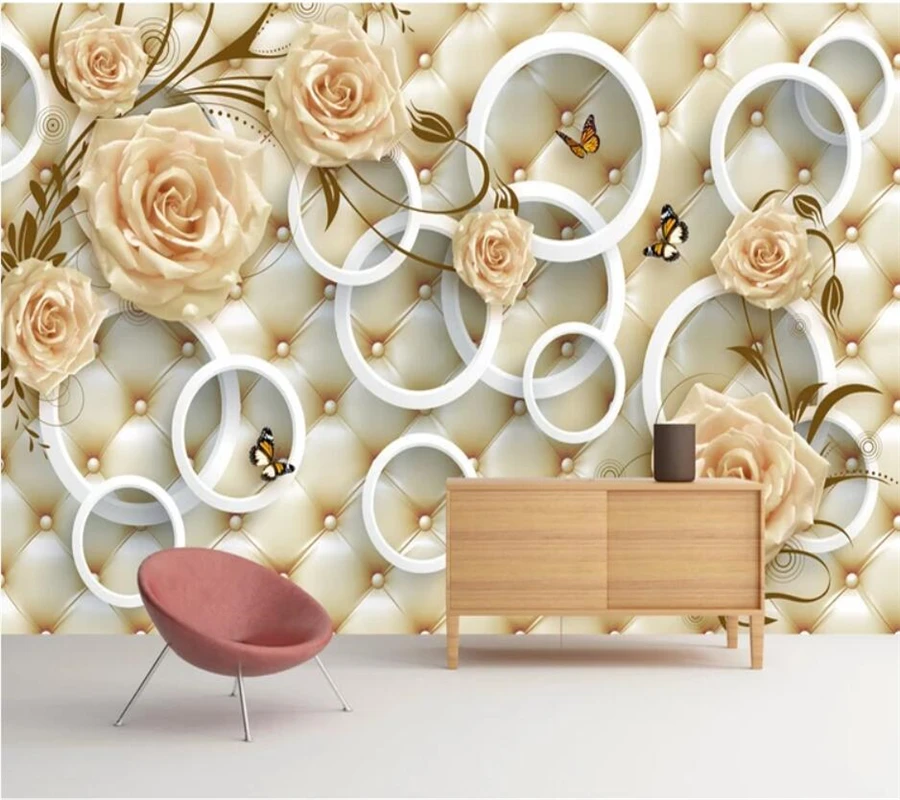 Custom 3d wallpaper yellow rose vine 3D solid circle soft pack TV background wall papers home decor papel de parede 3d wallpaper