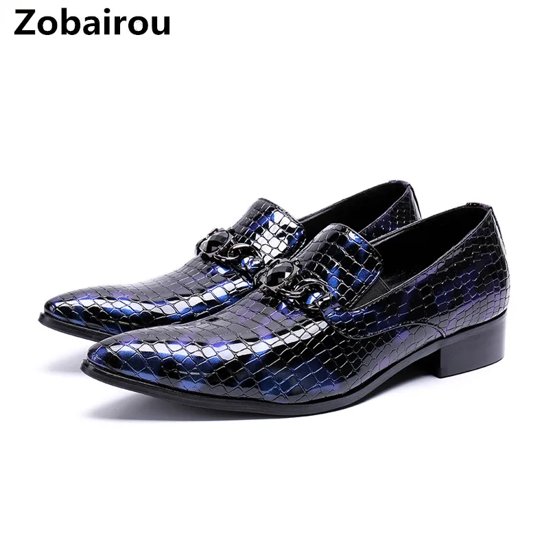 Zobairou – chaussures oxford en cuir véritable pour hommes, mocassins de mariage à bout pointu, en peau de python, bleu, pour bal de promo