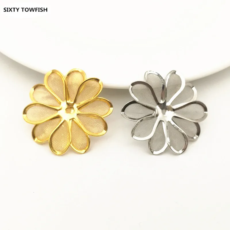 10 PCS 30mm 40mm Gold color/White K Metal Filigree Flower Slice Charms Components DIY Jewelry Accessory